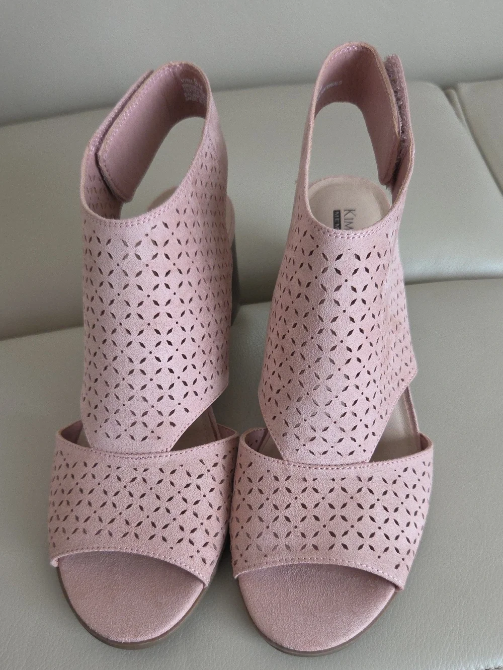 Kim Rogers Pink Perforated Block Heel Slingback Sandals